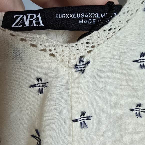Zara New Ivory & Black Embroidred Eyelet Textured Patchwork Midi Dress SZ XXL - Picture 10 of 15
